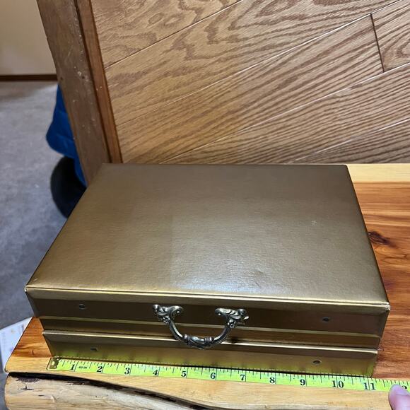 Vintage Gold Tone MCM MidCentury Musical Jewelry Box Lined Mirror Compartments - Picture 11 of 12